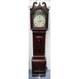 A Victorian Scottish mahogany longcase clock with eight day movement striking on a bell, the painted