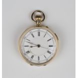An 18ct gold keyless wind open-faced gentleman's chronograph pocket watch, the enamelled dial with
