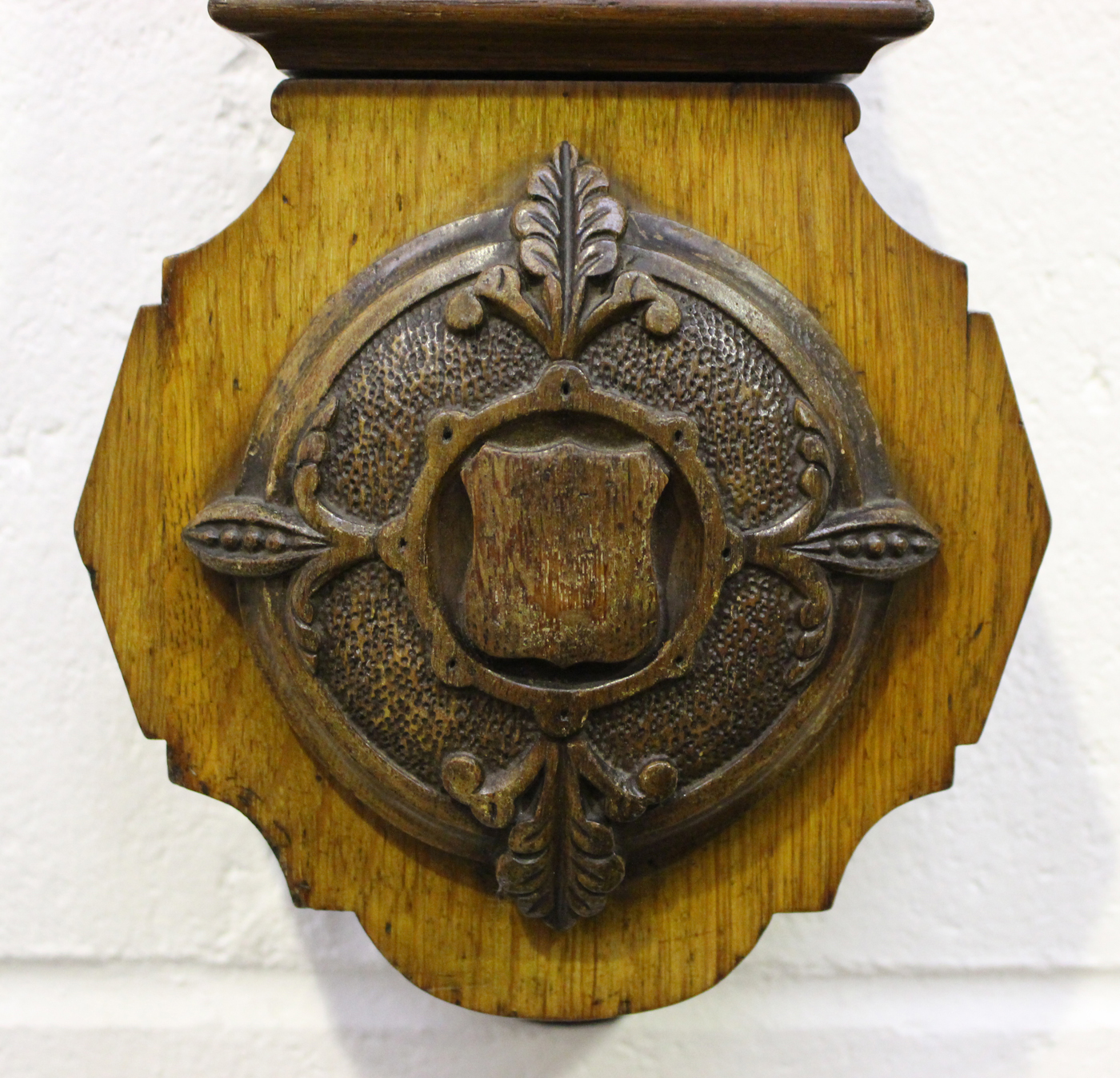 A late Victorian oak cased stick barometer with mercury thermometer, the dial with vernier scales - Image 2 of 3