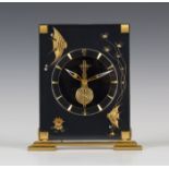 A Jaeger-LeCoultre 'Marina' lucite and gilt brass mantel timepiece, the clear and black