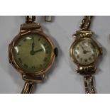 A 9ct gold circular cased lady's wristwatch, with a jewelled Swiss movement, London 1923, on an