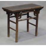 A Chinese softwood rectangular table with a shaped bentwood frieze, on turned legs, height 79cm,