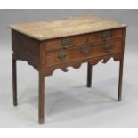 A 19th century oak lowboy fitted with three drawers, on block legs, height 71cm, width 90cm, depth