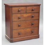 A Victorian mahogany chest of two short and three long drawers, on a plinth base, height 112cm,