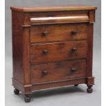 A Victorian mahogany chest of four long drawers, on turned feet, height 126cm, width 109cm, depth