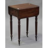 A William IV mahogany drop-flap work table, fitted with two frieze drawers, on turned and reeded