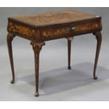 A late 19th century Dutch floral marquetry walnut side table, the top inlaid with an urn of flowers,