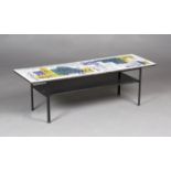 A mid-20th century Terence Conran coffee table, the Formica top with a printed scene of London