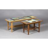 A mid-20th century teak framed coffee table, possibly retailed by Heals, the top inset with Malkin