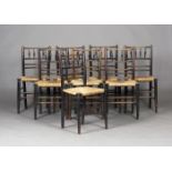 A matched set of eight late Victorian ebonized ash Sussex side chairs, probably by Morris & Co,