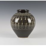 A Chris Lewis studio pottery stoneware vase, the high shouldered body decorated with a broad band of