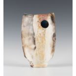 A John Bedding studio pottery raku vase of flattened ovoid form with smoke-marked decoration and