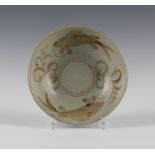 A Charles Vyse studio pottery bowl, the interior decorated in oxides with two fish and reeds on a