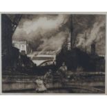 Frank Brangwyn - Ship Builders and Yard, early 20th century monochrome etching, signed in pencil,