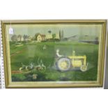 Kenneth Rowntree -Tractor in Landscape, colour lithograph, published by School Prints circa 1946,