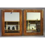 A pair of late 20th century Italian burr wood and gilt brass bound rectangular wall mirrors,