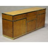 A late 20th century Italian burr wood and gilt brass bound side cabinet, designed by Renato Zevi,