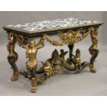 An impressive mid-20th century Continental veined marble and gilt composition centre table, the