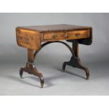 A 19th century provincial yew sofa table with overall boxwood stringing, the hinged top above two