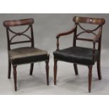 A set of six Regency mahogany bar back dining chairs and a pair of matching later made carver chairs