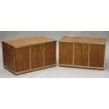 A pair of late 20th century Italian burr wood and gilt brass bound low cabinets, designed by