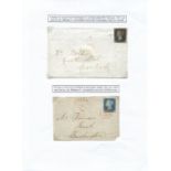 A collection of world stamps on album leaves, a folder including Great Britain 1841 cover with 1d