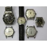 A group of six gentlemen's wristwatches, including Mido Multifort Super Automatic, West End Watch Co