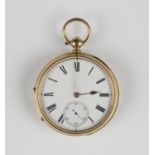 An 18ct gold keywind open-faced gentleman's pocket watch, the gilt jewelled lever movement