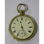 A gold cased keywind open-faced gentleman's pocket watch with an unsigned gilt jewelled lever