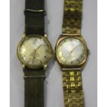 An Omega Automatic gilt metal circular cased gentleman's wristwatch, the signed silvered dial with