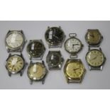 A group of ten gentlemen's wristwatches, including Zenith, Enicar, Mido Mutifort, Certina