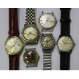 A group of six gentlemen's wristwatches, comprising Mido Multifort Datometer, Zodiac Goldenline