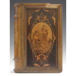 A mid-19th century Italian olive wood and marquetry inlaid novelty cigar box, modelled in the form