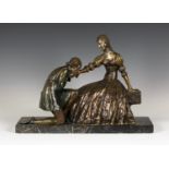 Demétre Haralamb Chiparus - an Art Deco green and brown patinated cast bronze figure group of a