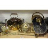 A collection of mainly 19th century brassware, including a preserve pan, a coal scuttle and