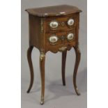 A late 19th century French walnut and porcelain mounted chest of two drawers with applied gilt metal