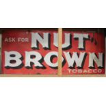 A large 'Nut Brown Tobacco' enamelled advertising sign, 66cm x 169cm.Buyer’s Premium 29.4% (