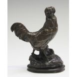 Auguste Cain - a late 19th century French brown patinated cast bronze model of a cockerel, the