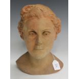 Willi Soukop - a mid-20th century terracotta portrait bust of a lady with short curly hair, the