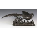 Jules Moigniez - a late 19th century French brown patinated cast bronze model of a pheasant startled