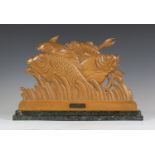 Jean Degeilh - 'Marine', an Art Deco style carved walnut single-sided relief in the form of four
