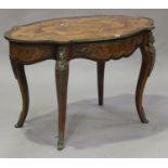 A late 20th century Louis XV style kingwood and foliate inlaid centre table, the shaped oval top