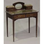 An Edwardian mahogany and chequer inlaid lady's writing table, fitted with a mirrored gallery and