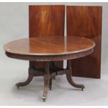 A late 19th century mahogany 'D' end extending dining table with two extra leaves, the moulded top