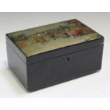 A late 19th/early 20th century Russian papier-mâché rectangular box, the hinged lid painted with