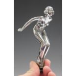 A cast metal chromium plated car mascot in the form of a nude maiden in a diving pose, height 12cm.