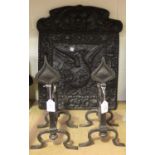 A late 20th century cast iron fire back by the Kingworthy Foundry, decorated in relief with a