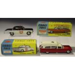 Four Corgi Toys cars, comprising a No. 221 Chevrolet New York Taxi Cab, a No. 223 Chevrolet 'State