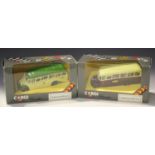 A collection of Corgi Classics coaches and commercial vehicles, including Bedford coaches and