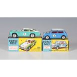 A Corgi Toys No. 227 Morris Mini-Cooper Competition Model, race number 3, and a No. 309 Aston Martin